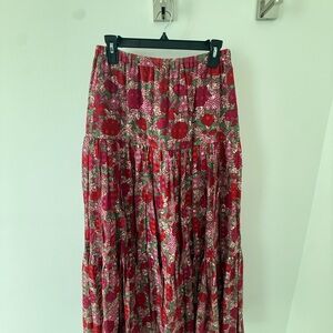 Alexis Red Floral Tiered Maxi Skirt